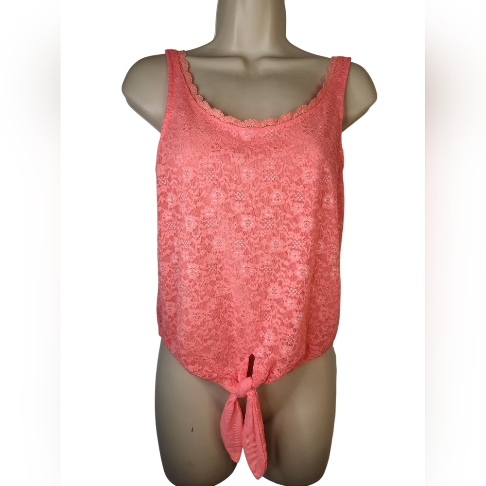 Victoria's Secret Coral Pink Floral Lace Tie Front Crop Top XS
